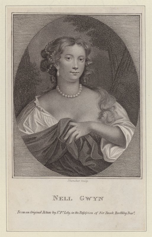 Nell Gwyn, elskerinde til kong Charles II (gravering) af Peter (after) Lely