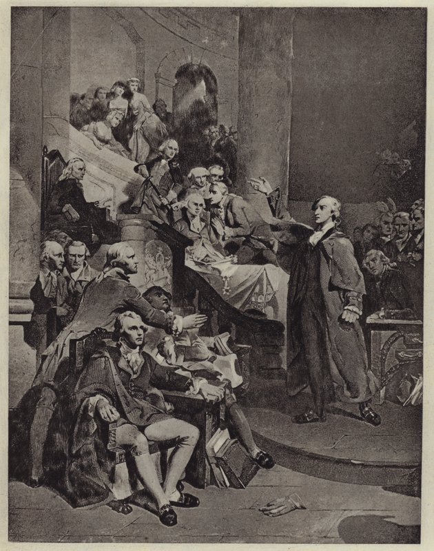 Patrick Henry holder sin tale fra 1765 (litho) af Peter Frederick (after) Rothermel