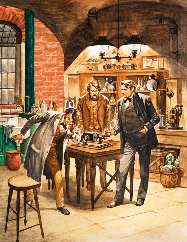 Edison demonstrerer den første fonograf i sit laboratorium af Peter Jackson