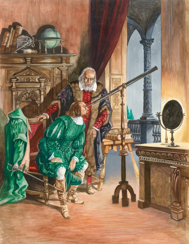 Galileo, nu blind, lader en ven se på stjernerne gennem sit teleskop fra balkonen på sit arbejdsværelse i Pisa af Peter Jackson