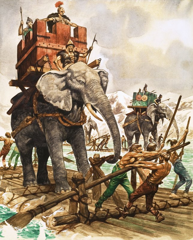 Hannibal og hans elefanter krydser en flod med flåde af Peter Jackson