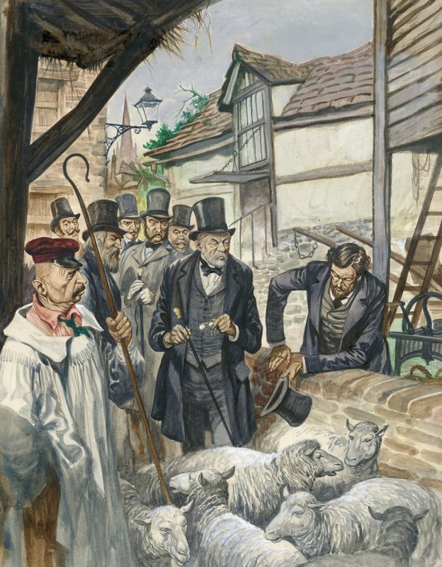 Louis Pasteur ser resultaterne af sit eksperiment med en vaccine mod miltbrand af Peter Jackson