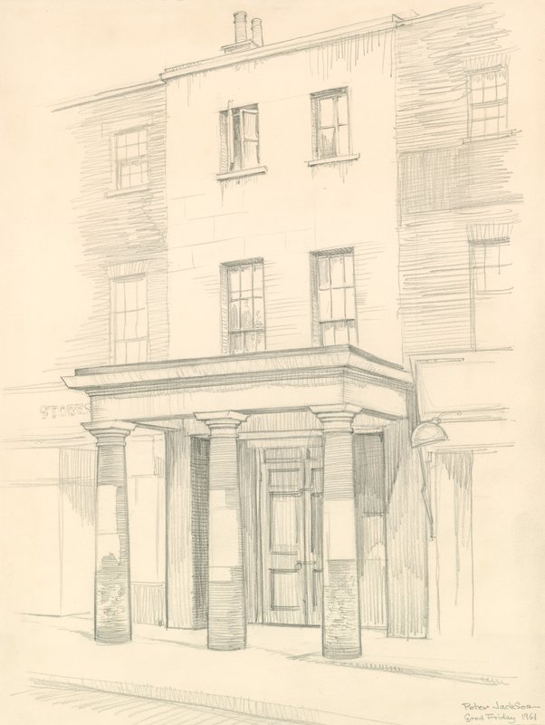 Marylebone Theatre, London, indgang i Church Street, bygget i 1837 af Peter Jackson