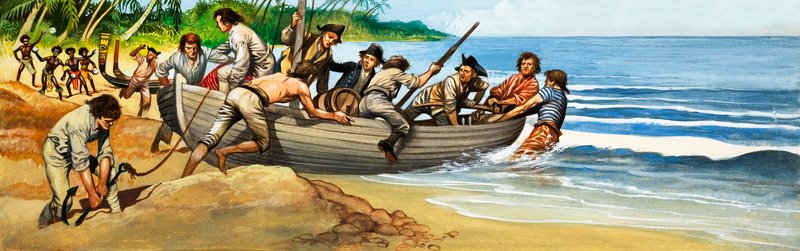 Mytteri på Bounty (gouache på papir) af Peter Jackson