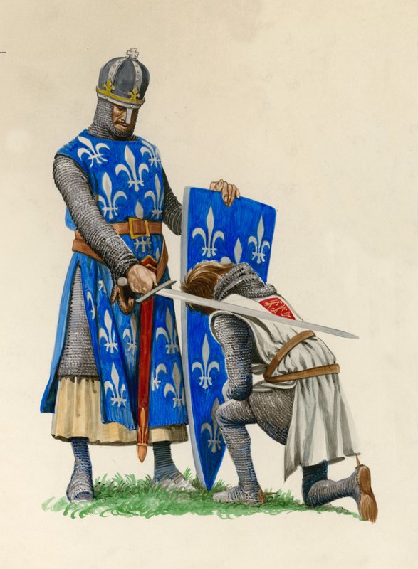 Prins Richard, den fremtidige Richard Løvehjerte, bliver slået til ridder af kong Ludvig af Frankrig af Peter Jackson
