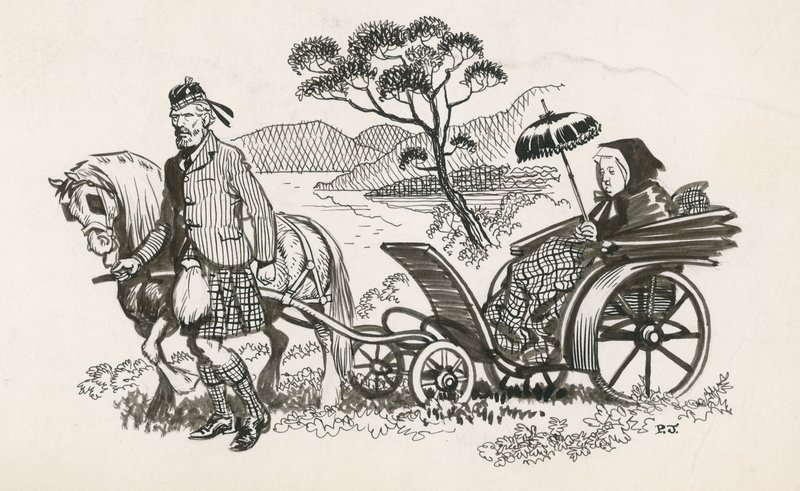 Dronning Victoria og John Brown (blæk på papir) af Peter Jackson