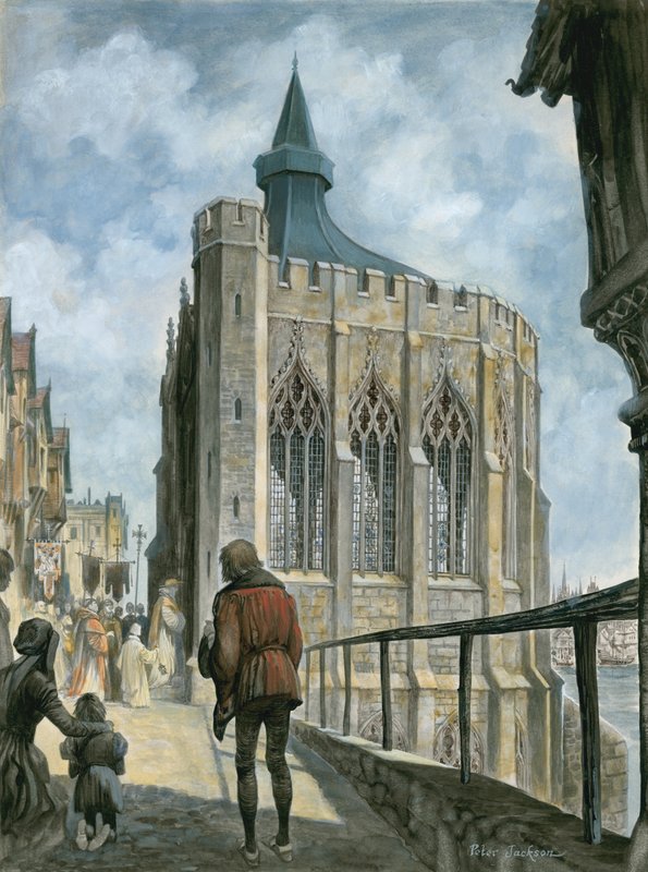 Rekonstruktion af kapellet St Thomas på den gamle London Bridge af Peter Jackson