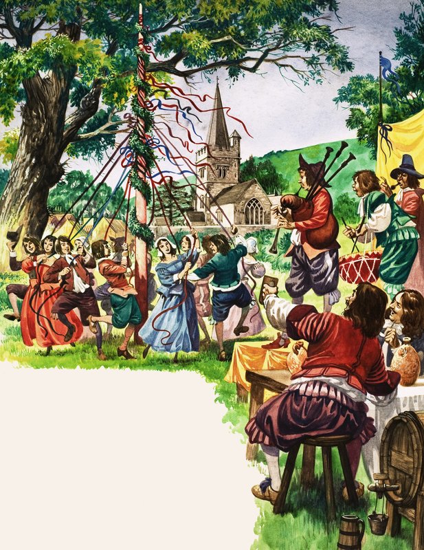 Landsbyboerne danser rundt om majstangen af Peter Jackson