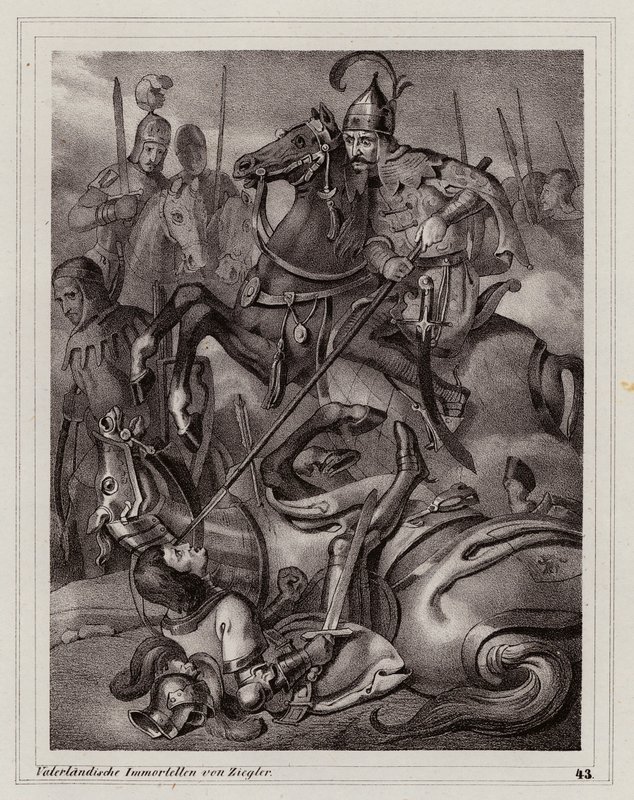 Frederik II af Østrigs død i slaget ved Leitha-floden af Peter Johann Nepomuk Geiger