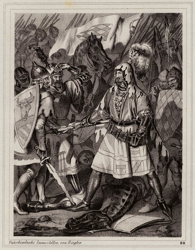 Johannes den Blinde, konge af Bøhmen (kobberstik) af Peter Johann Nepomuk Geiger