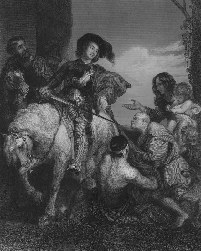 St. Martin deler sin kappe (gravering) af Peter Paul (after) Rubens