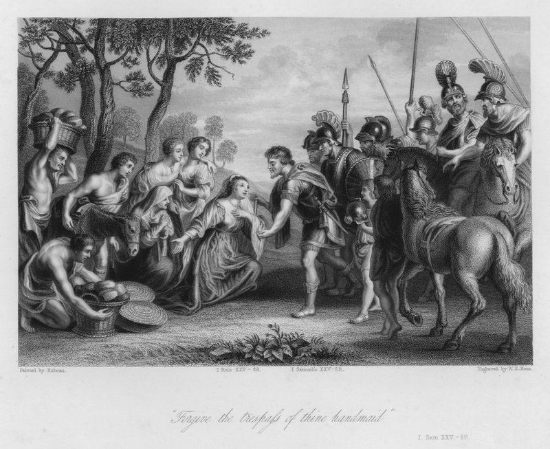 Mødet mellem David og Abigail, I Samuel XXV, 28 (gravering) af Peter Paul (after) Rubens