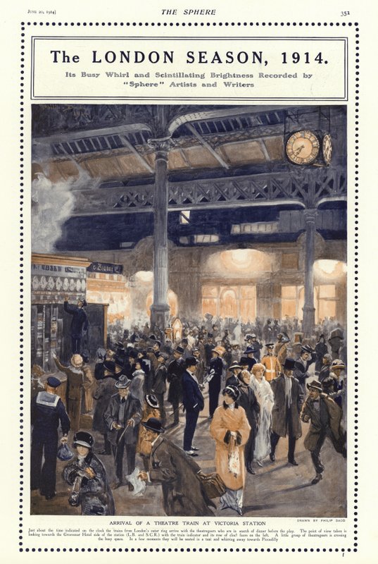 Ankomst af et teatertog til Victoria Station, London af Philip Dadd