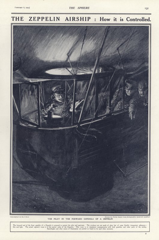 Tysk pilot i den forreste gondol af en Zeppelin, Første Verdenskrig af Philip Dadd
