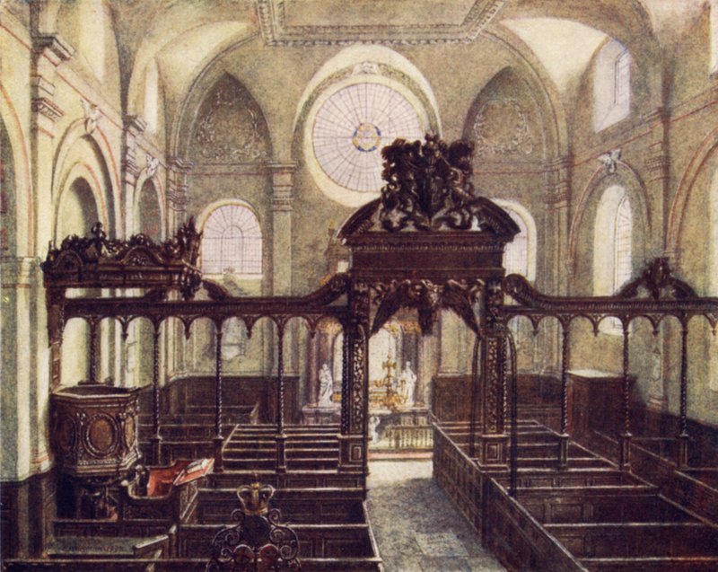 Interiør af Church of All Hallows, Upper Thames Street, 1894 af Philip Norman
