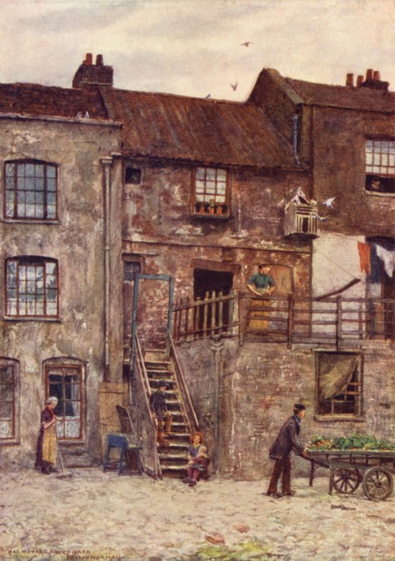 Gamle huse, den indre gård ved White Hart Inn, Southwark, 1884 af Philip Norman