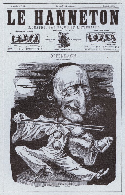 Karikatur af den tyskfødte franske komponist Jacques Offenbach (litho) af Philippe Auguste Cattelain