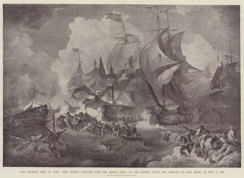 Den glorværdige første juni, den sejr over den franske flåde, som briterne under kommando af Earl Howe vandt over den franske flåde den 1. juni 1794 af Philippe Jacques de Loutherbourg