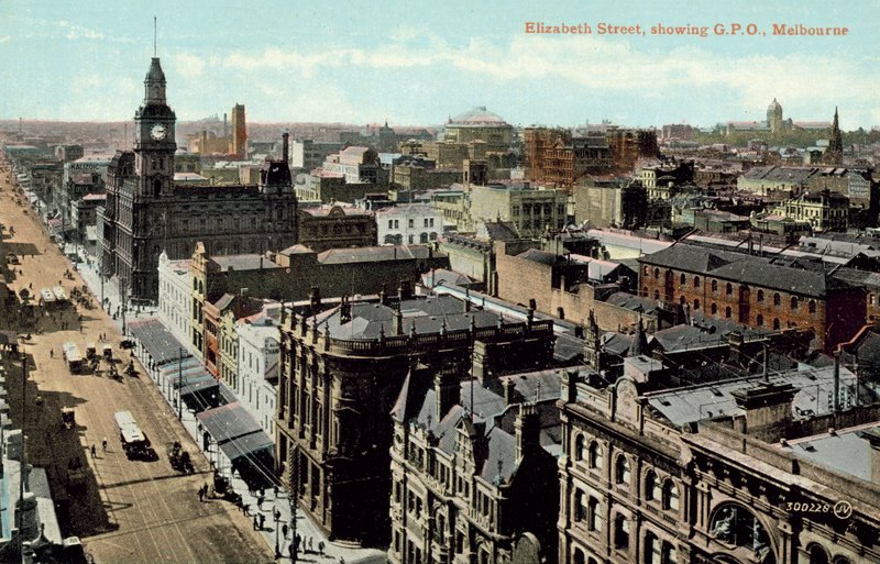 Elizabeth Street, viser GPO, Melbourne (farvefoto) af Photographer Australian