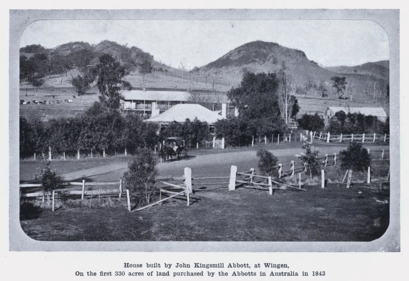 Hus bygget af John Kingsmill Abbott i Wingen på de første 330 acres jord købt af Abbotts i Australien i 1843 (s/h foto) af Photographer Australian