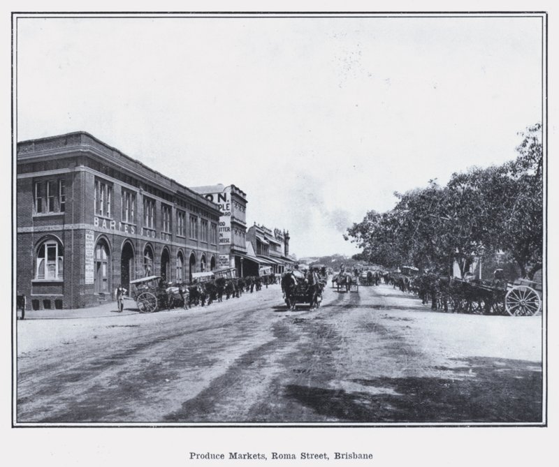 Produce Markets, Roma Street, Brisbane (s/h-billede) af Photographer Australian