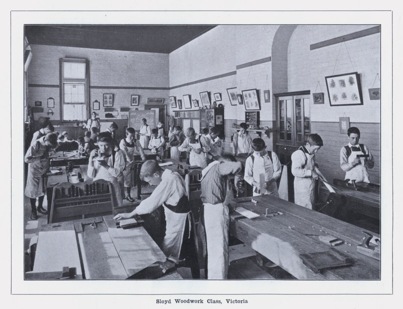 Sloyd Woodwork Class, Victoria (s/h-billede) af Photographer Australian