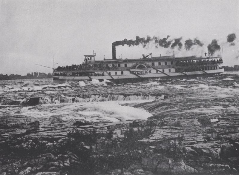 Skydning af Lachine Rapids, River St Lawrence (s/h foto) af Photographer Canadian