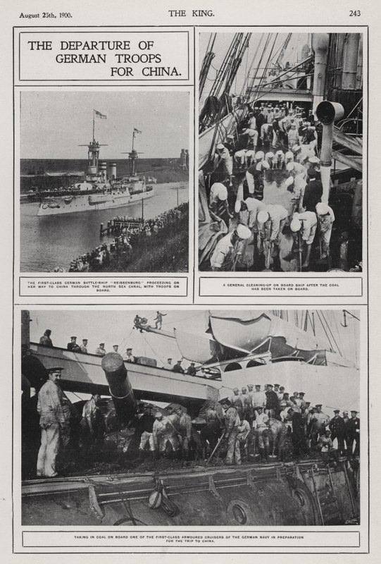 Tyske troppers afgang til Kina for at undertrykke bokseroprøret, august 1900 (s/h foto) af Photographer German