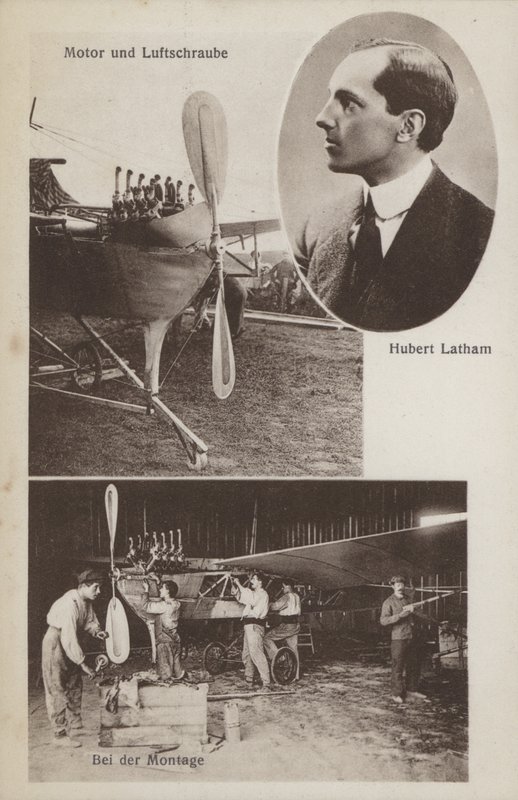 Den franske flyver Hubert Latham og hans fly (s/h foto) af Photographer German