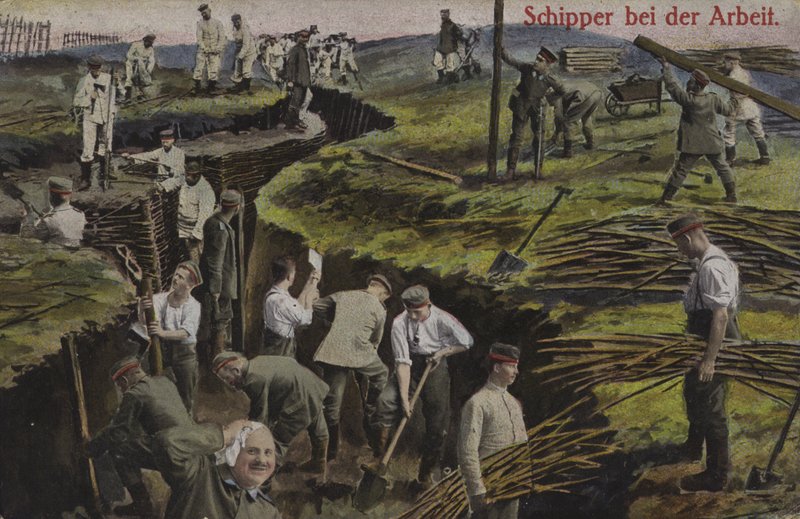 Tysk infanteri graver skyttegrave, Første Verdenskrig (farvet foto) af Photographer German