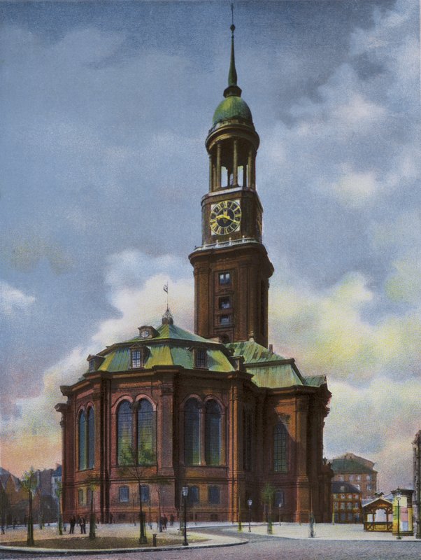Hamborg: Michaeliskirche, brændt ned 3. juni 1906, genopbygget 1906-12 (foto) af Photographer German