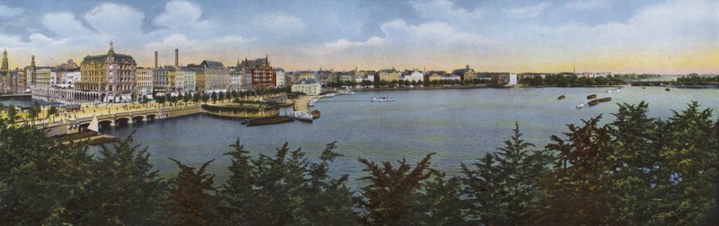 Hamborg: Panorama fra den gamle og nye Jungfernstieg (foto) af Photographer German