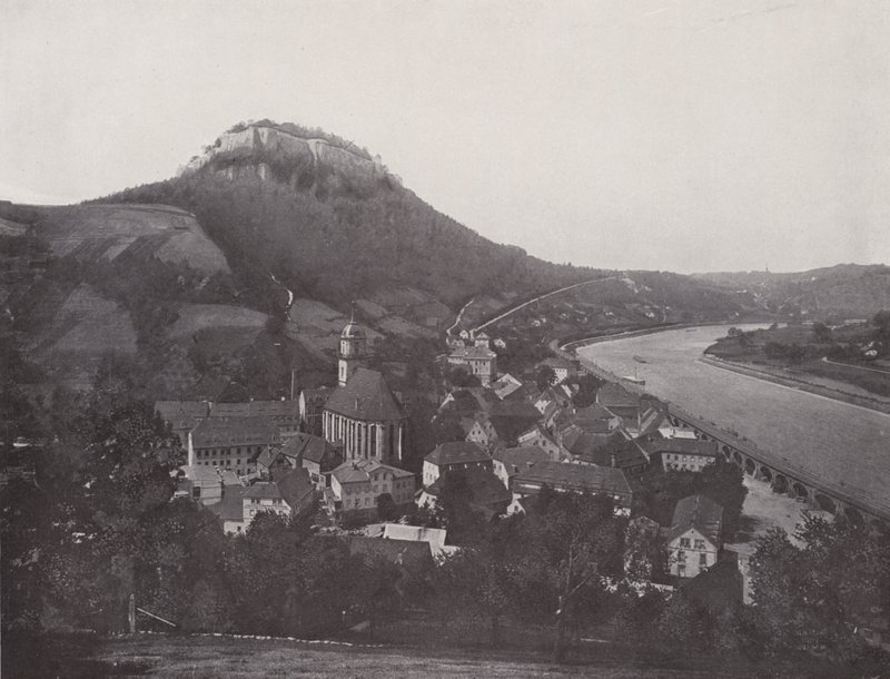 By og fæstning Konigstein (s/h foto) af Photographer German