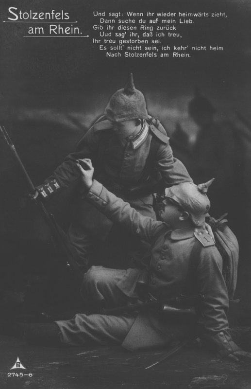 Stolzenfels Slot ved Rhinen, postkort med tysk patriotisk militærtema (s/h foto) af Photographer German
