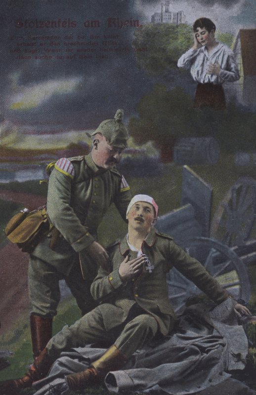 Stolzenfels Slot ved Rhinen, postkort med tysk patriotisk militærtema (farvet foto) af Photographer German