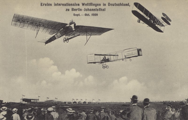 Det første internationale luftløbsmøde i Tyskland, Berliner Flugwoche, Berlin-Johannisthal, september - oktober 1909 (s/h foto) af Photographer German