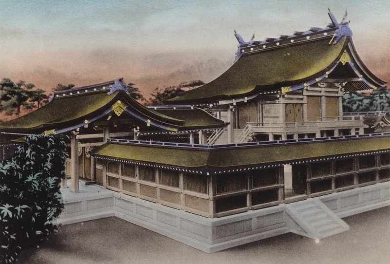Japan, ca. 1912: Main Building of Meiji Jingu, Shrine, Tokyo (foto) af Photographer Japanese