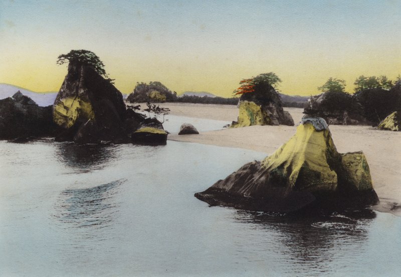 Japan, ca. 1912: Matsushima, i Indlandshavet en af tre bemærkelsesværdige scener i Japan (foto) af Photographer Japanese