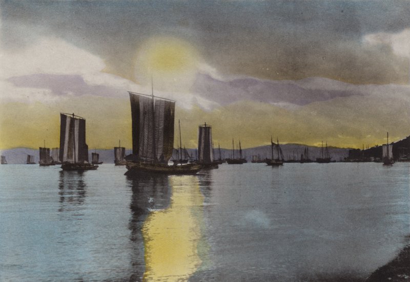 Japan, ca. 1912: Solnedgang, Akashi-kysten (foto) af Photographer Japanese