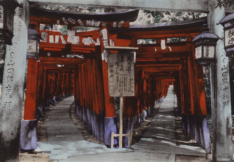 Japan, c.1912: Torii Avenues, Shrine of Fushimi nær Kyoto (foto) af Photographer Japanese