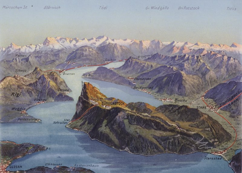 Burgenstock og Luzernsøen (farvefoto) af Photographer Swiss