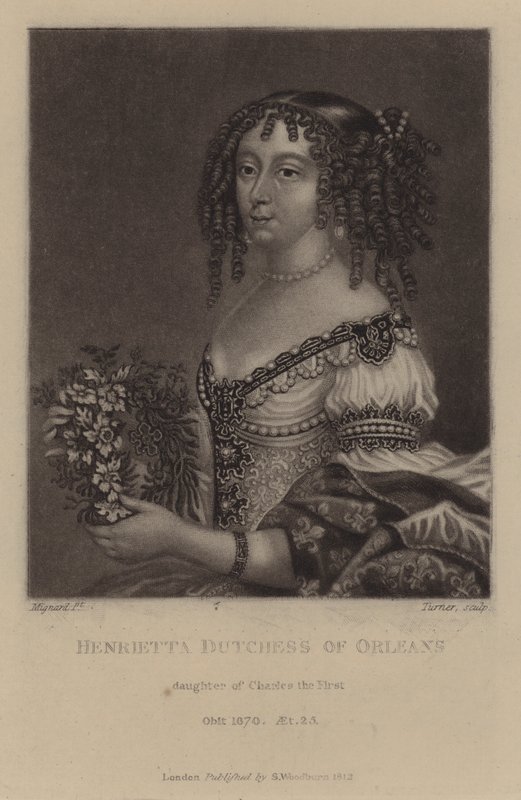 Henrietta, hertuginde af Orleans, datter af kong Charles I (mezzotint) af Pierre (after) Mignard