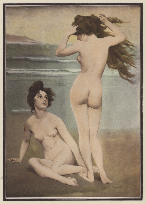 Badende kvinder (farve litho) af Pierre Carrier Belleuse
