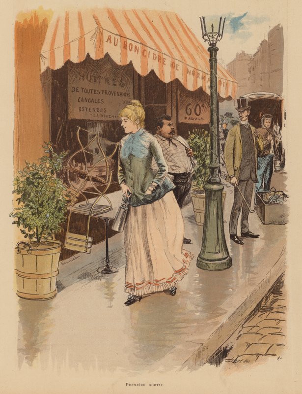 Første tur ud en parisisk morgen (farvelitografi) af Pierre Georges Jeanniot