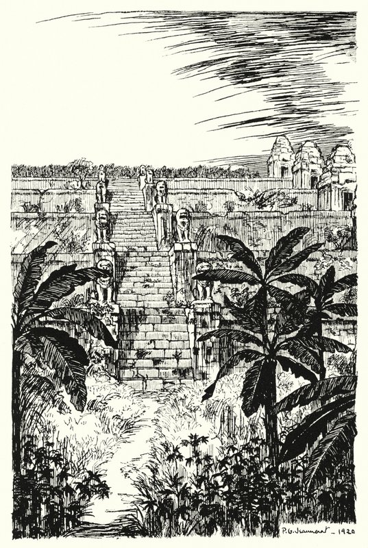 Hovedtrappe, Phnom Bakeng (gravering) af Pierre Jeannerat de Beerski