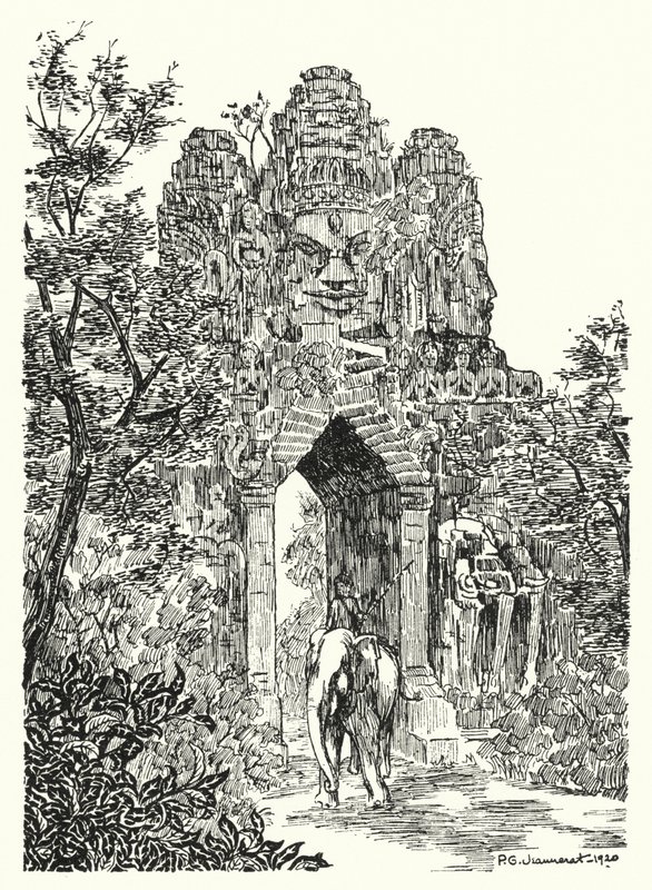 Den nordlige port i Angkor-Thom (gravering) af Pierre Jeannerat de Beerski
