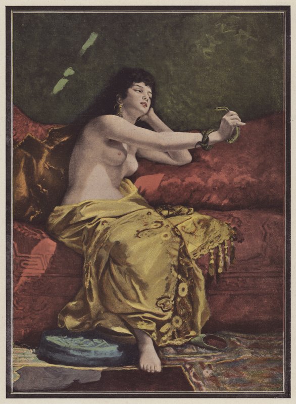 Kleopatras død (farve litho) af Pierre Joseph Mousset