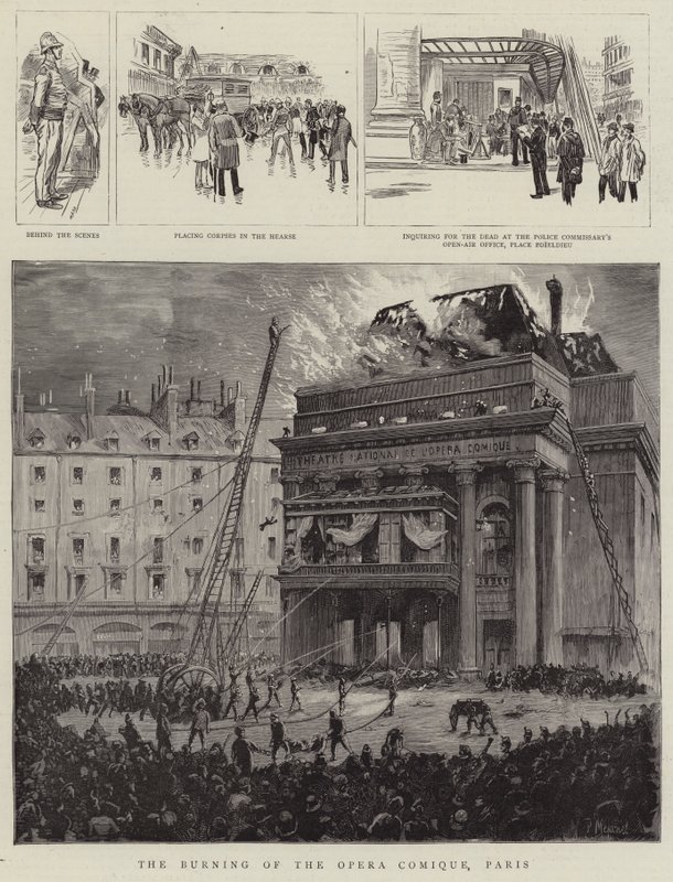 Afbrændingen af Opera Comique, Paris af Pierre Mejanel