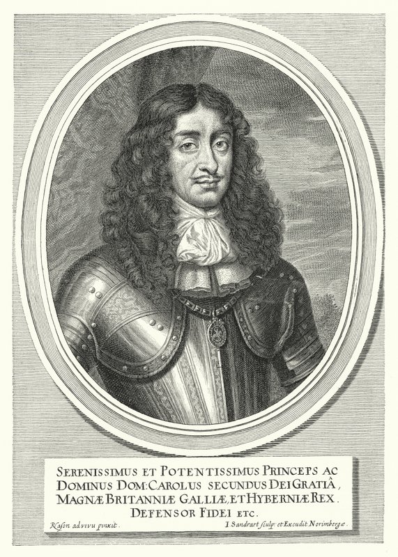 Charles II, konge af England, Skotland og Irland (gravering) af Pieter Nason