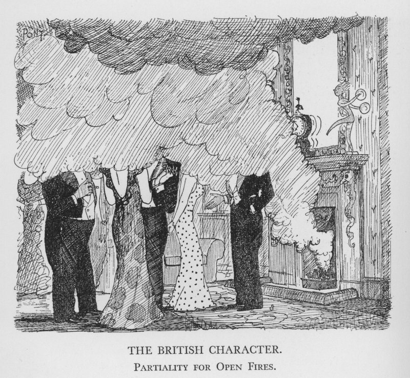 The British Character, Partiality for Open Fires (litho) af Pont